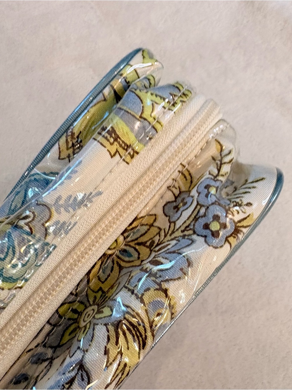 Pottery Barn Floral Tile Pattern Plastic Coated Cosmetic Case Cream Light Blue - Picture 5 of 12